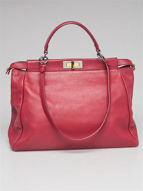 Fendi Red Leather Large Peekaboo Satchel Bag 